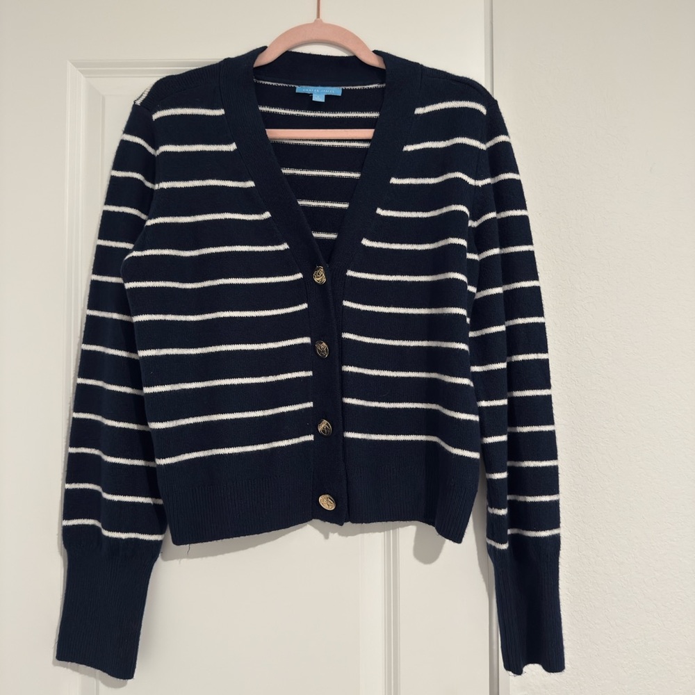 Draper James Navy and White Striped Cardigan